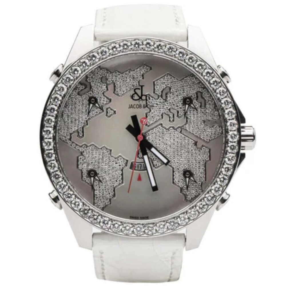 Jacob & Co Five Time Zone Diamond Watch Stainless Steel 6.80 CT Women’s